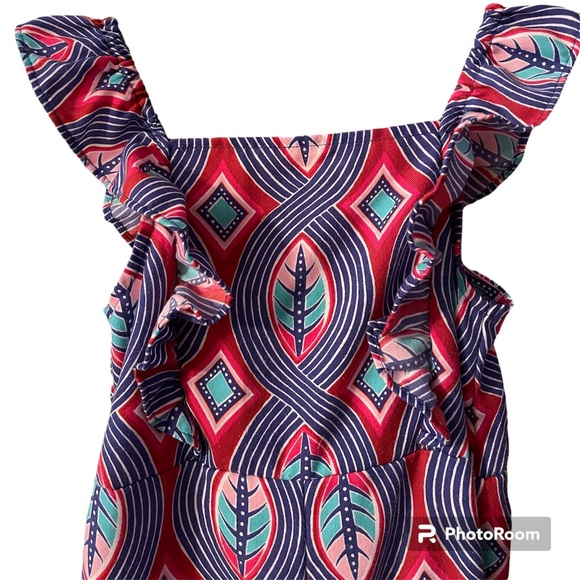 GENUINE KIDS by OSHKOSH UGC Girls Size 5t Purple Red Blue Sleeveless Romper leaf - Picture 2 of 12